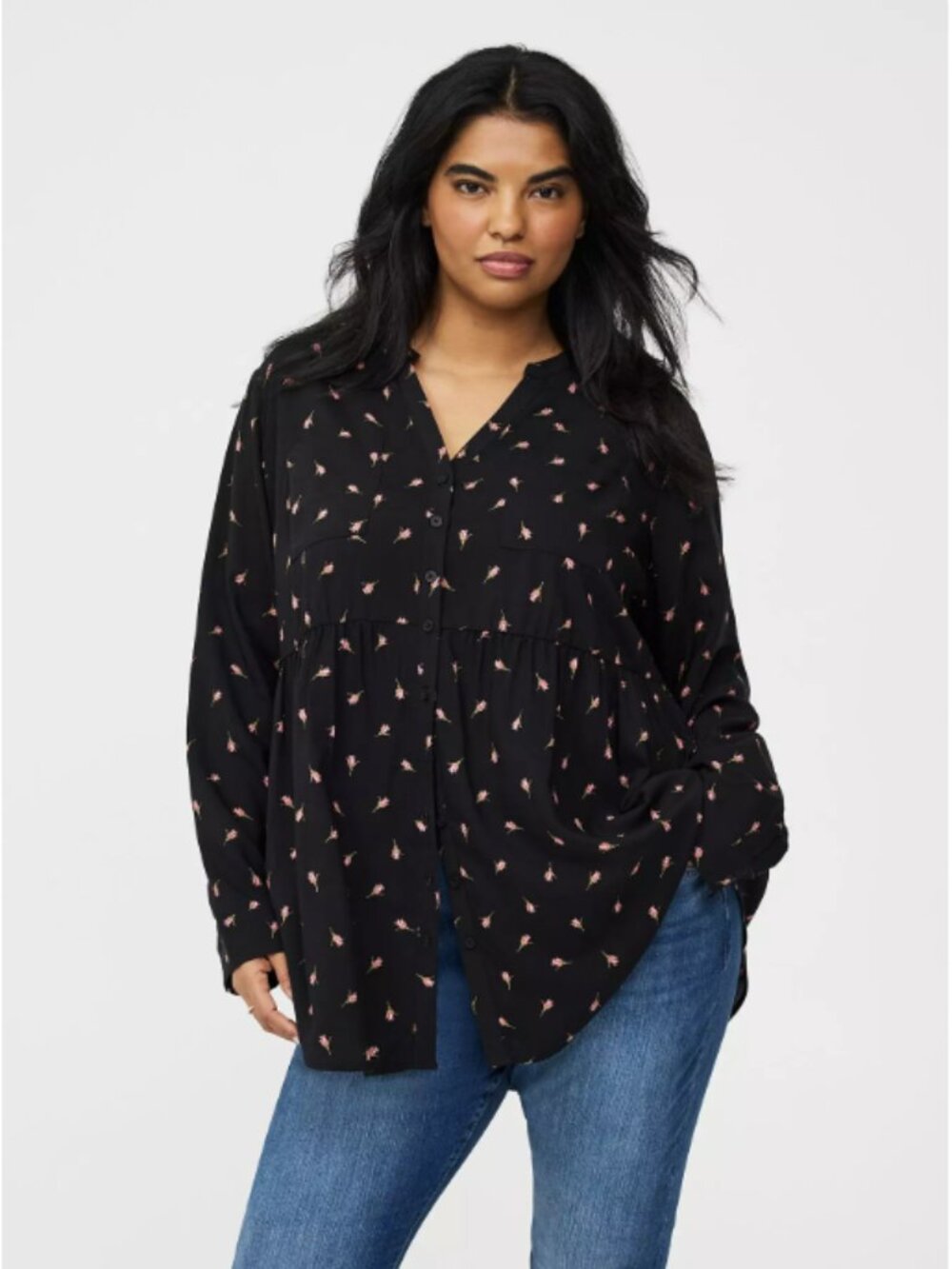 Black Floral Babydoll Top Torrid 2x